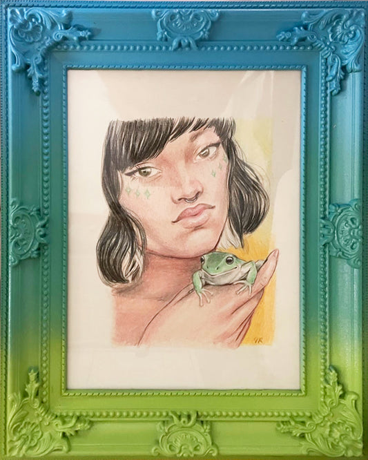 Framed Art Piece - Introverted Animals - Frog Girl