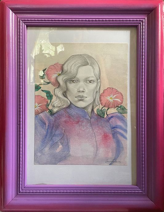 Framed Art Piece - Lady With Flowers